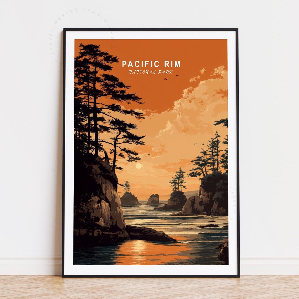 Pacific Rim National Park Low Sun Rocky Shores Pine Silhouette Poster