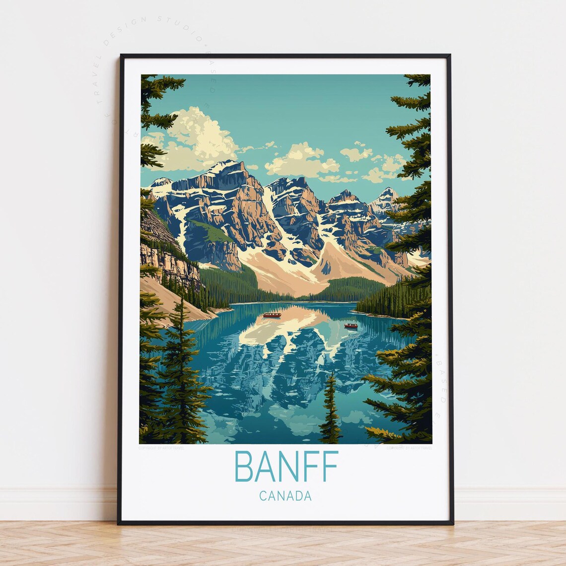 Banff Canada Moraine Lake Peaks Reflection Vintage Travel Poster