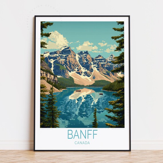 Banff Canada Moraine Lake Peaks Reflection Vintage Travel Poster
