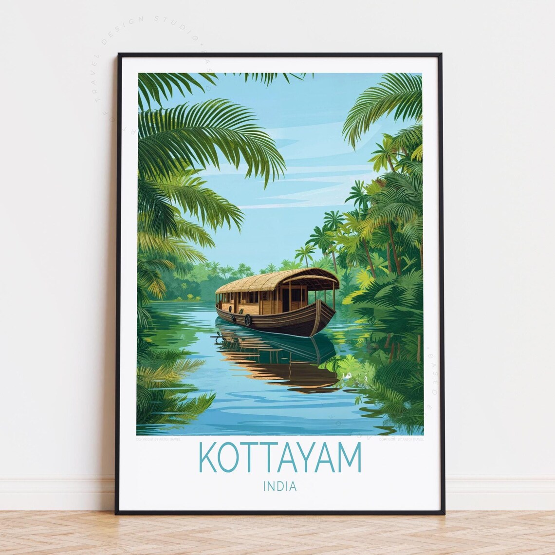 Kottayam India Kerala Houseboat Palm Backwater Travel Poster