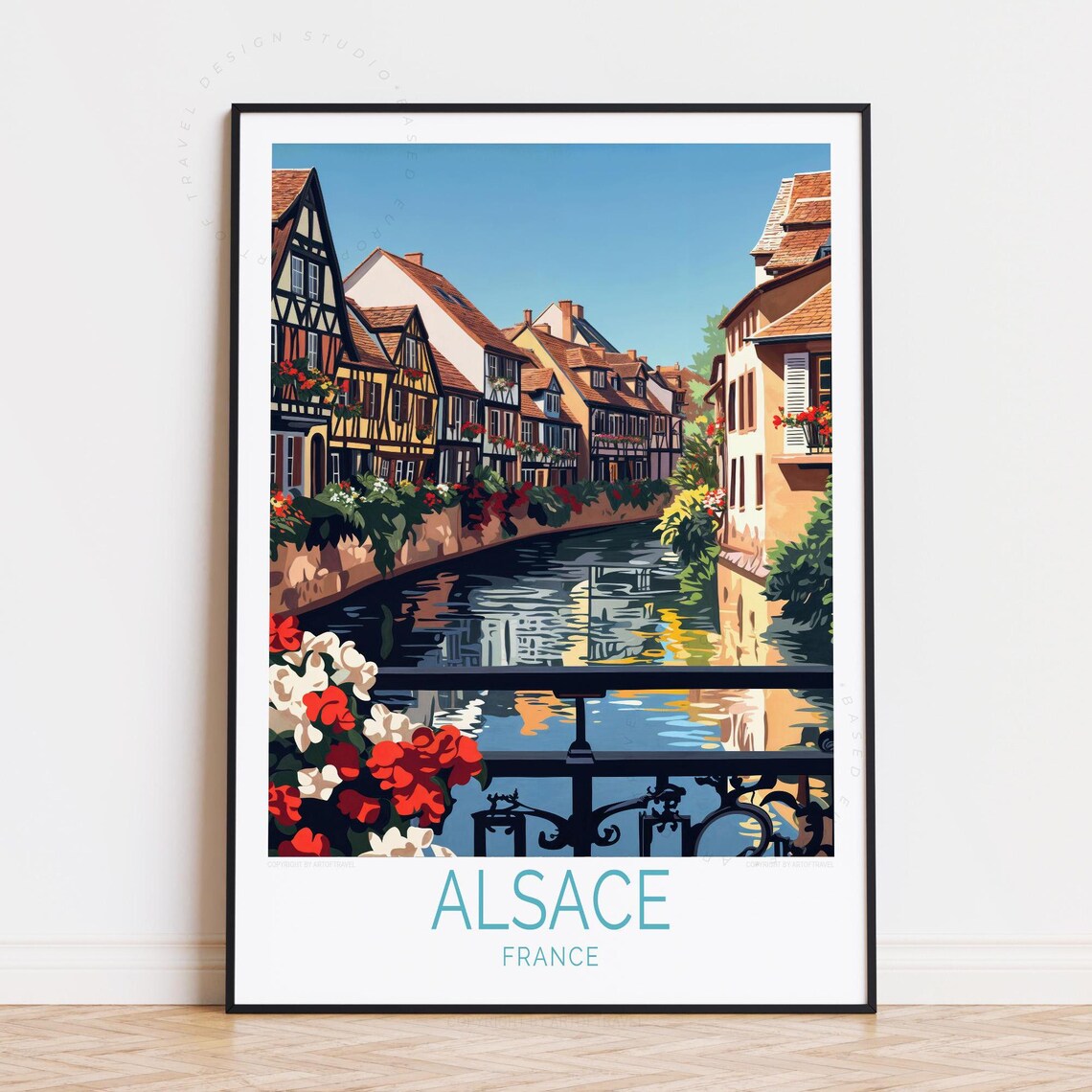Alsace France Half Timbered Canal Street Flower Bridge Travel Poster