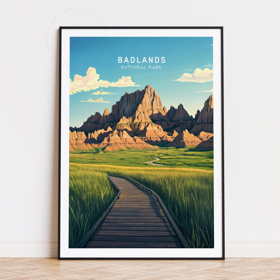 Badlands National Park Sunset Clouds Prairie Vintage Travel Poster