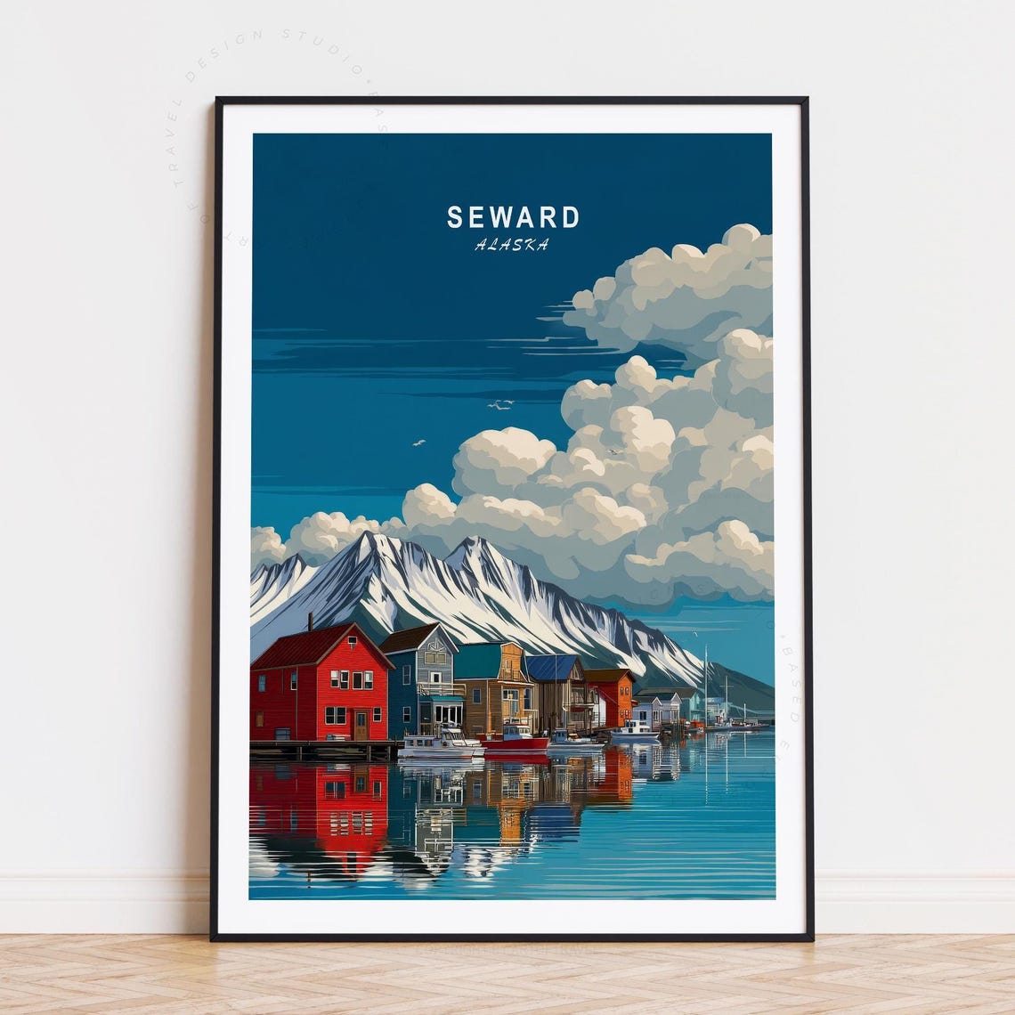 Seward Alaska Mountain Bay Waterfront Houses Cloudy Sky Poster