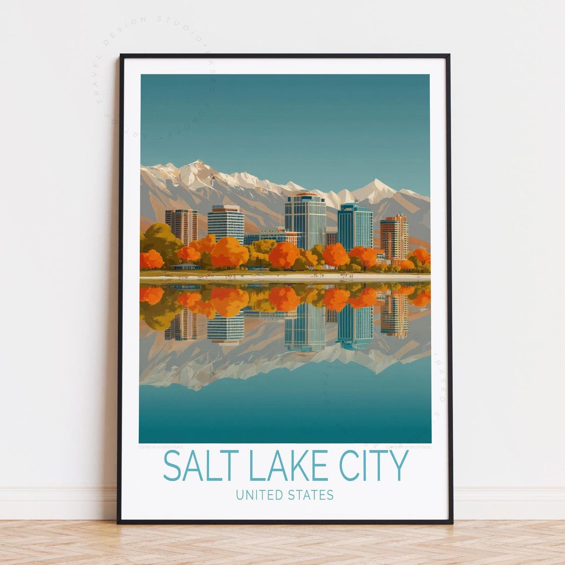 Salt Lake City United States Downtown Autumn Skyline Reflection Poster