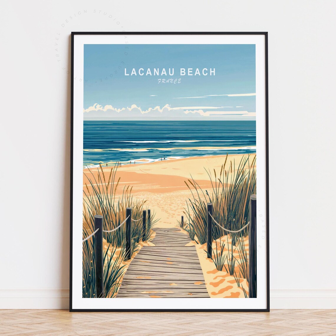 Lacanau Beach France Dune Boardwalk Retro Coastal Art Poster