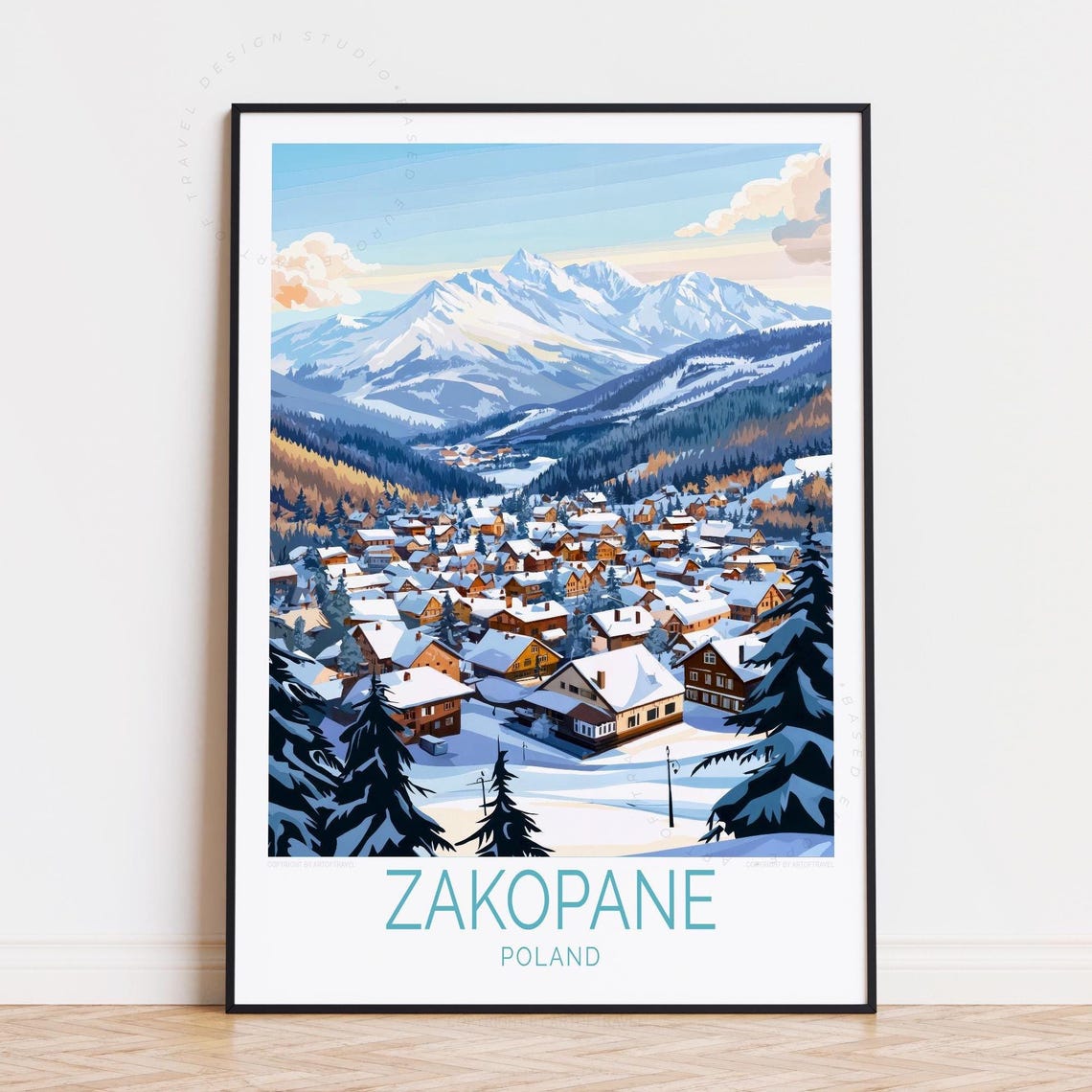 Zakopane Poland Panoramic Snowy Village Mountain View Poster