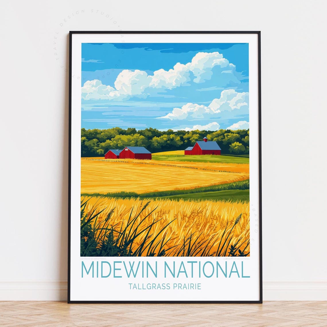 Midewin National Tallgrass Prairie Red Barns Golden Field Poster