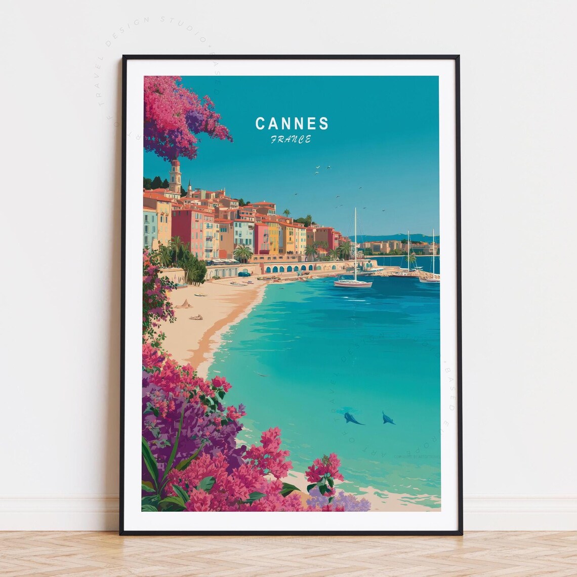 Cannes France Mediterranean Old Port Beach Promenade Travel Poster