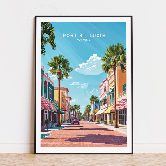 Port St Lucie Florida Colorful Brick Street Palms Shops Sunny Poster