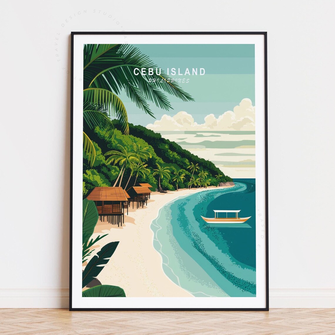 Cebu Island Philippines Tropical Beach Palm Tree Travel Poster
