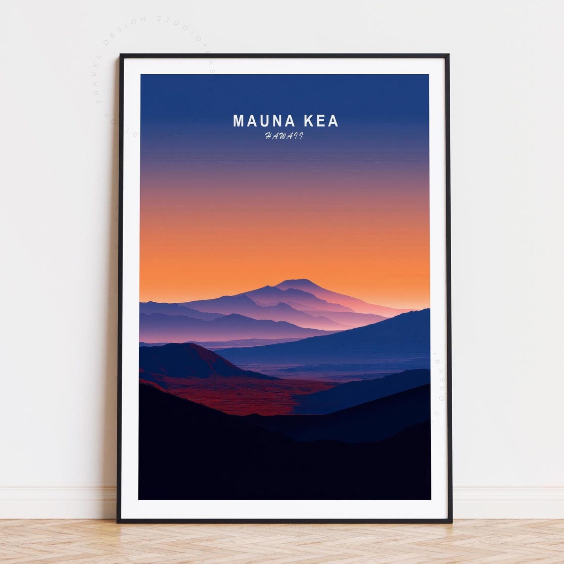 Mauna Kea Hawaii Sunset Layered Mountain Silhouette Art Poster