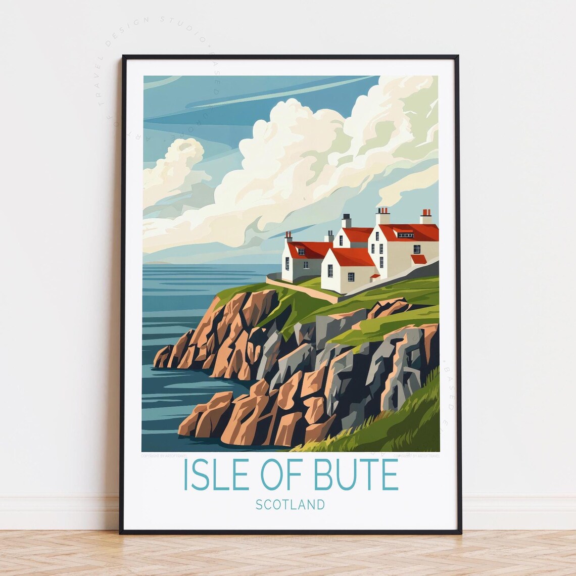 Isle of Bute Scotland Cliffside Cottages Rocky Coastline Poster