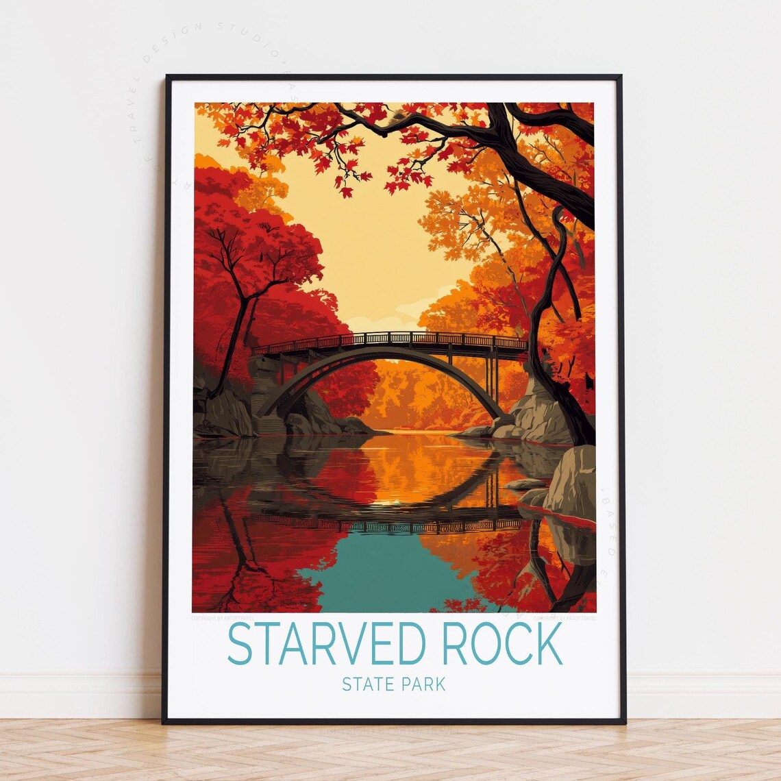 Starved Rock State Park Autumn Arch Bridge Golden Fall Travel Poster