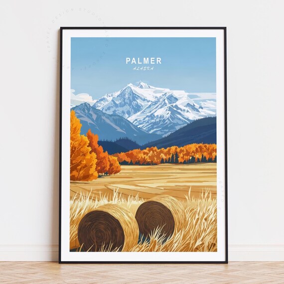 Palmer Alaska Fall Farm Harvest Hay Bales Peaks Travel Wall Art