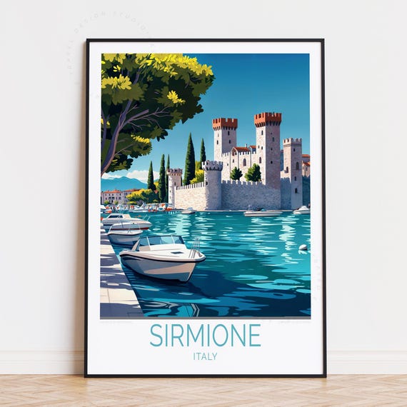 Sirmione Italy Travel Poster, Europe Art Print