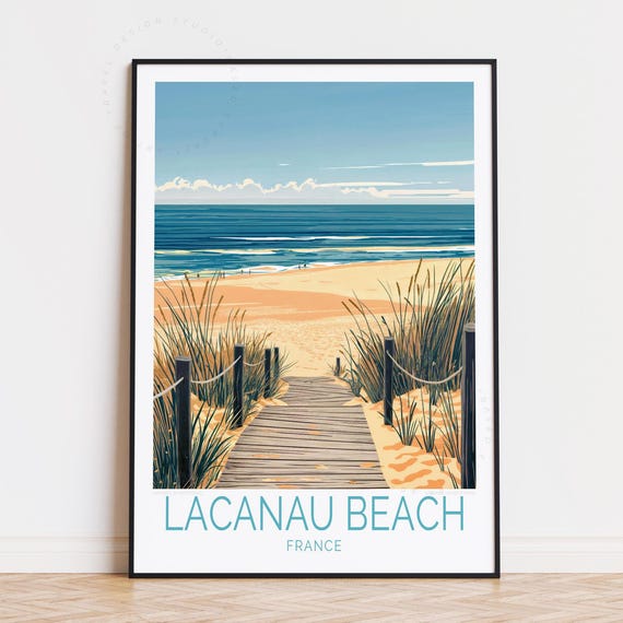 Lacanau Beach France Travel Poster, Coastal Decor