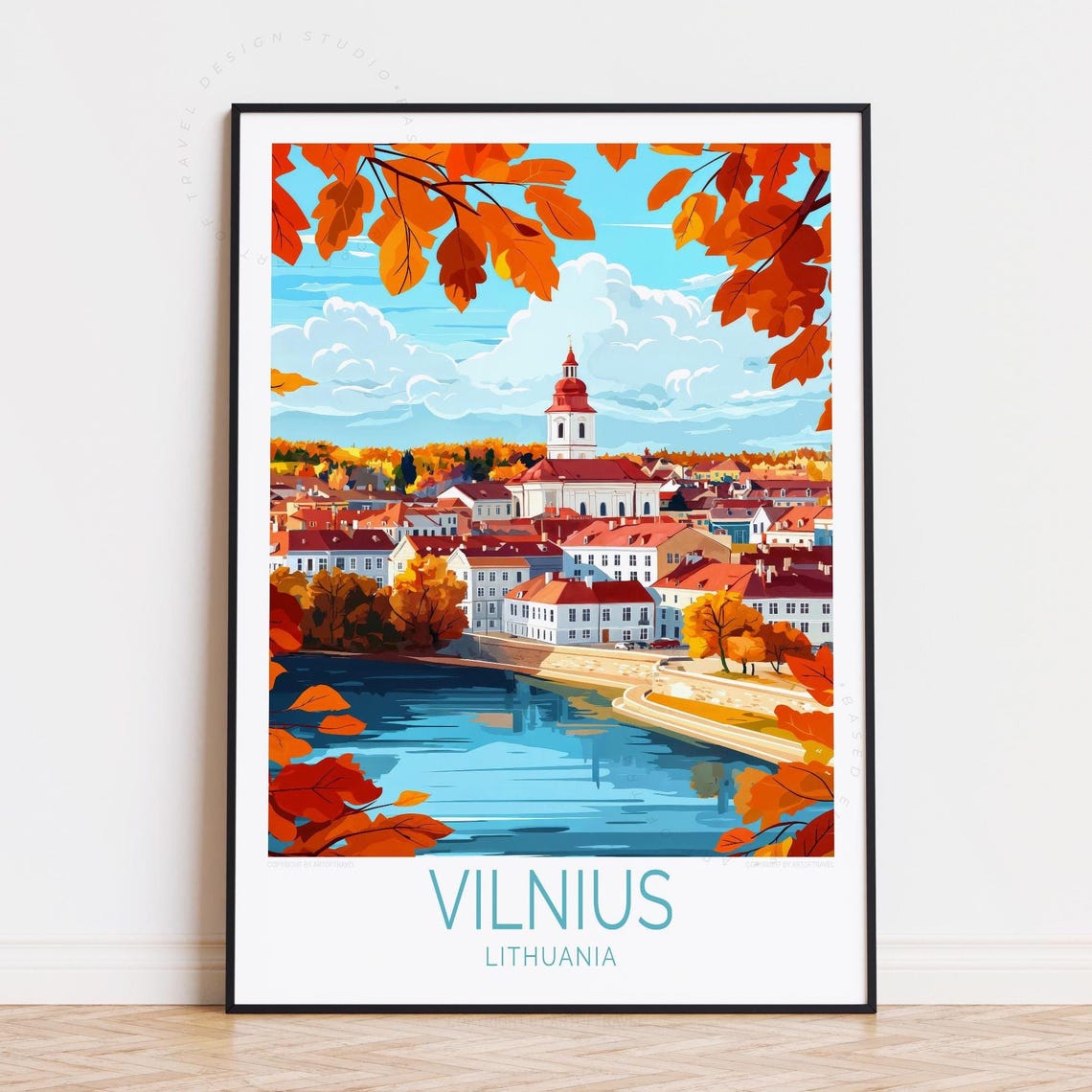 Vilnius Lithuania Autumn Leaves Riverside Church City View Poster