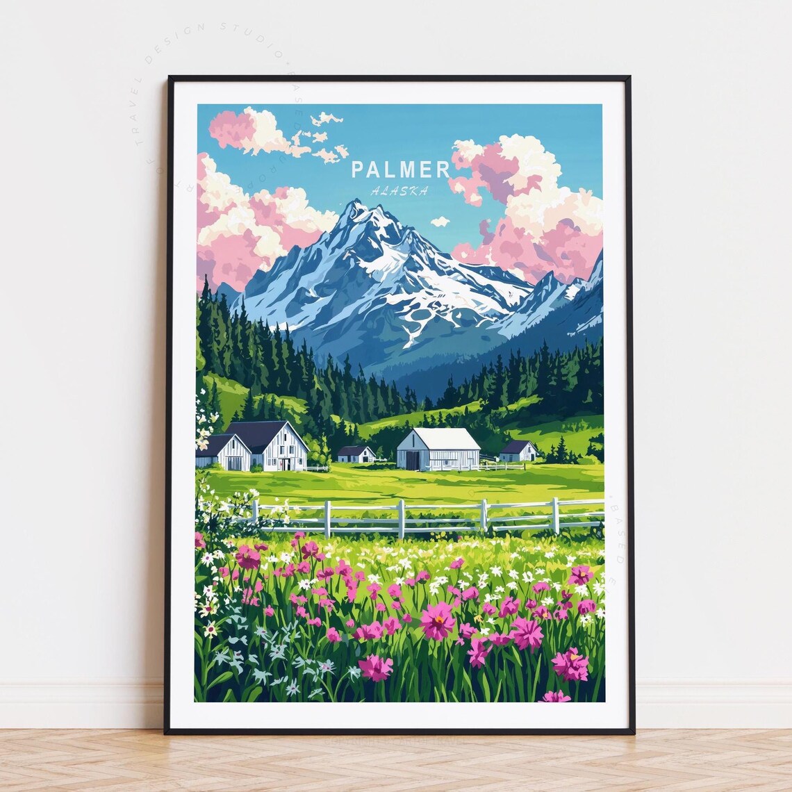 Palmer Alaska Wildflower Meadow Mountain Farm Scenic Travel Poster