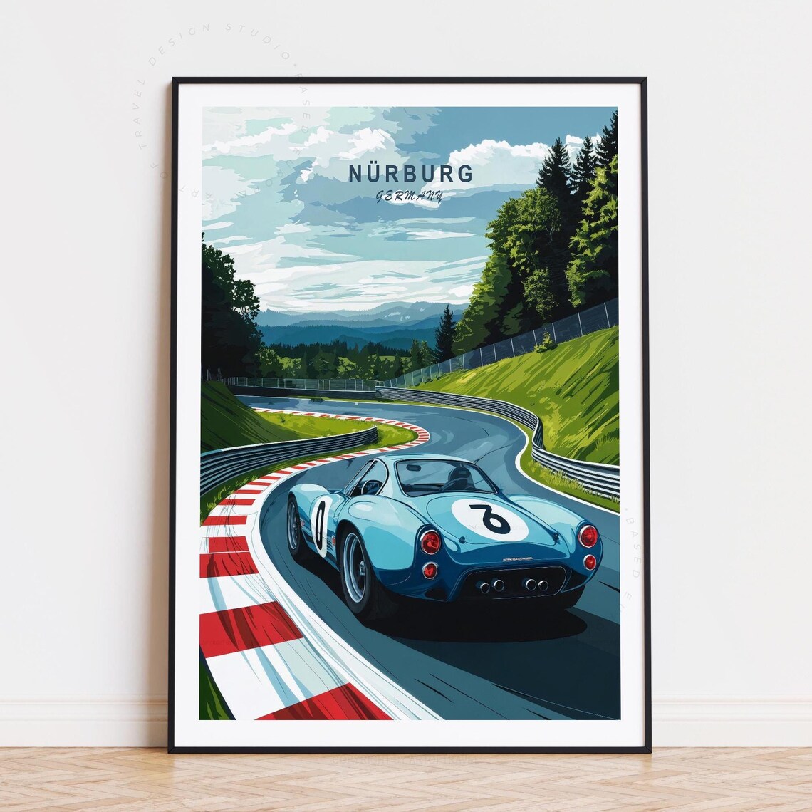 Nurburgring Germany Vintage Blue Race Car Rear View Racing Poster