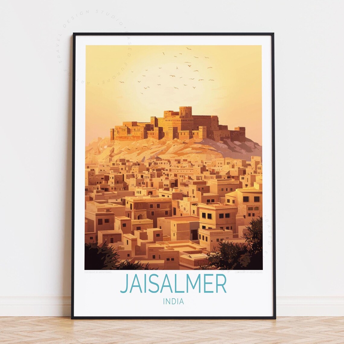 Jaisalmer India Golden Fort City Desert Skyline Vintage Travel Poster