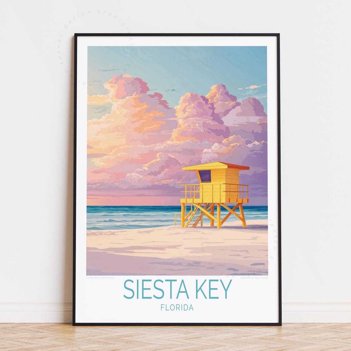 Siesta Key Florida Golden Sunset Lifeguard Tower Beach Poster