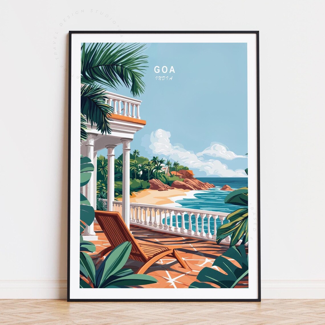 Goa India Pavilion Terrace Palm Garden Coastal Travel Poster