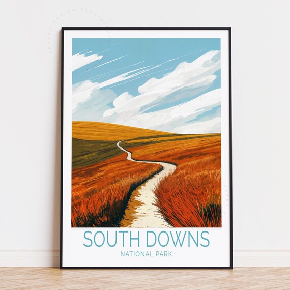 South Downs National Park Autumn Path Chalk Hills Travel Poster