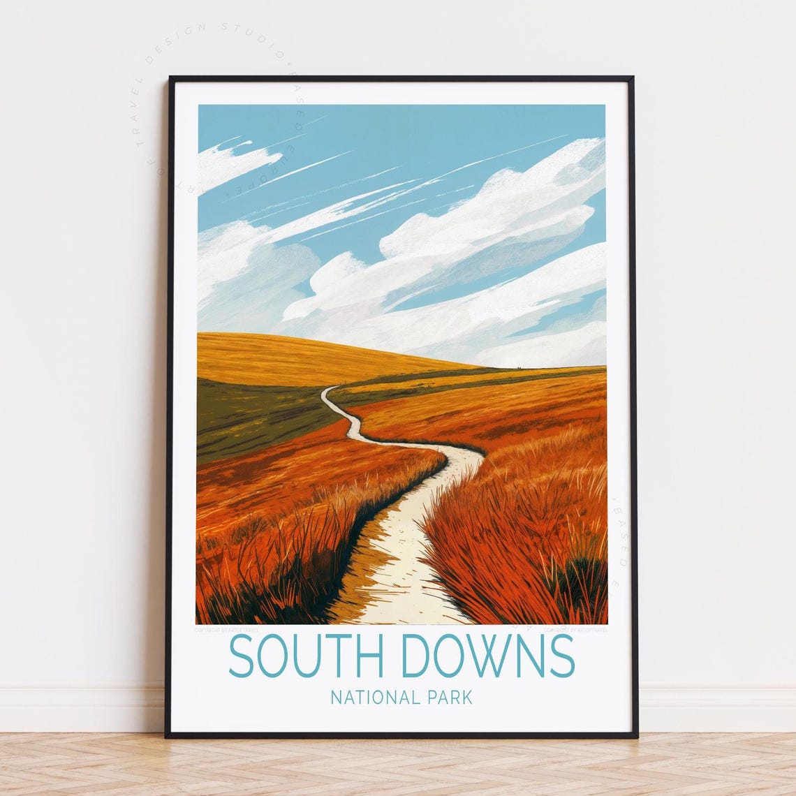 South Downs National Park Autumn Path Chalk Hills Travel Poster
