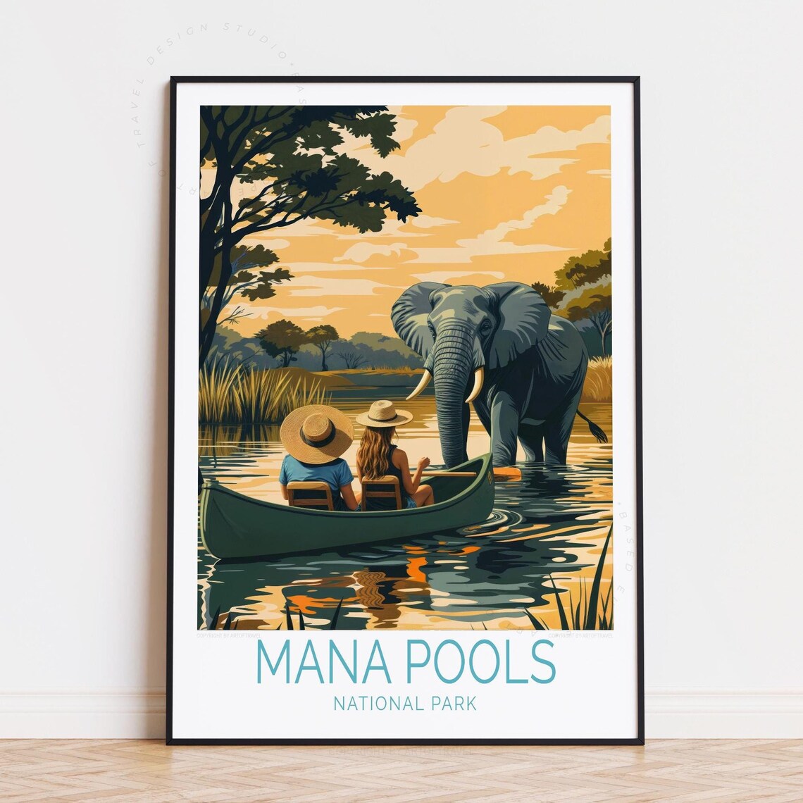 Mana Pools National Park Elephant Encounter Canoe Safari Travel Poster