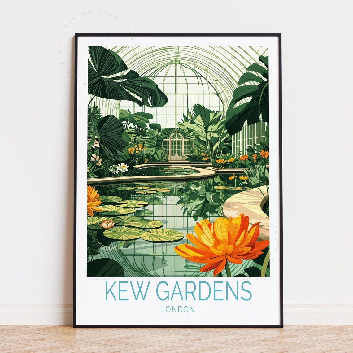 Kew Gardens London Palm House Greenhouse Lily Pond Botanical Poster
