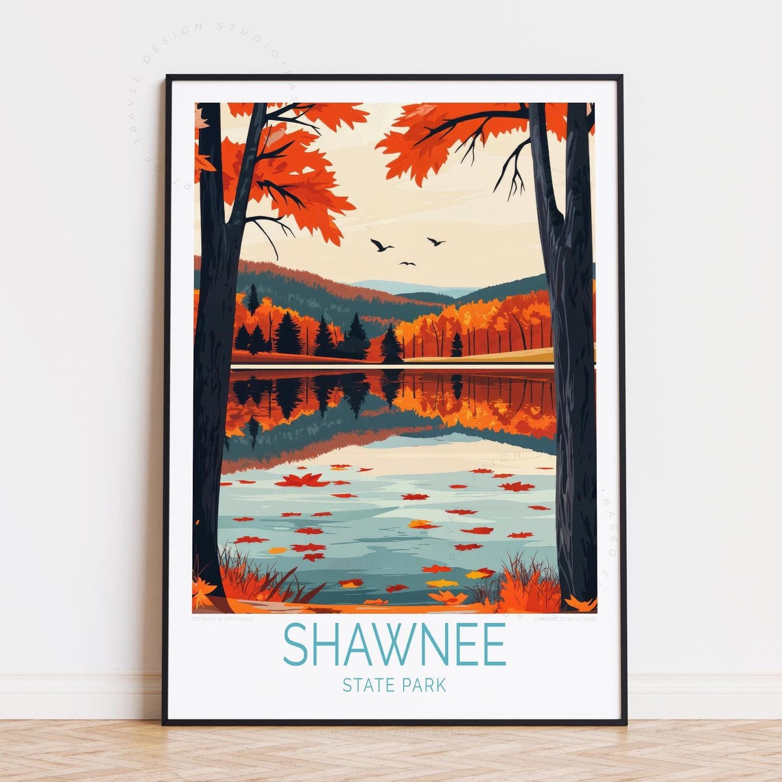 Shawnee State Park Autumn Sunset Lake Falling Leaves Travel Poster
