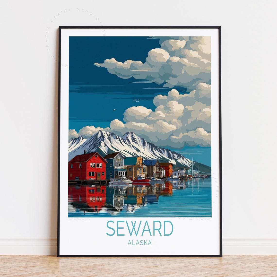 Seward Alaska Harbor Reflection Colorful Waterfront Bay Poster