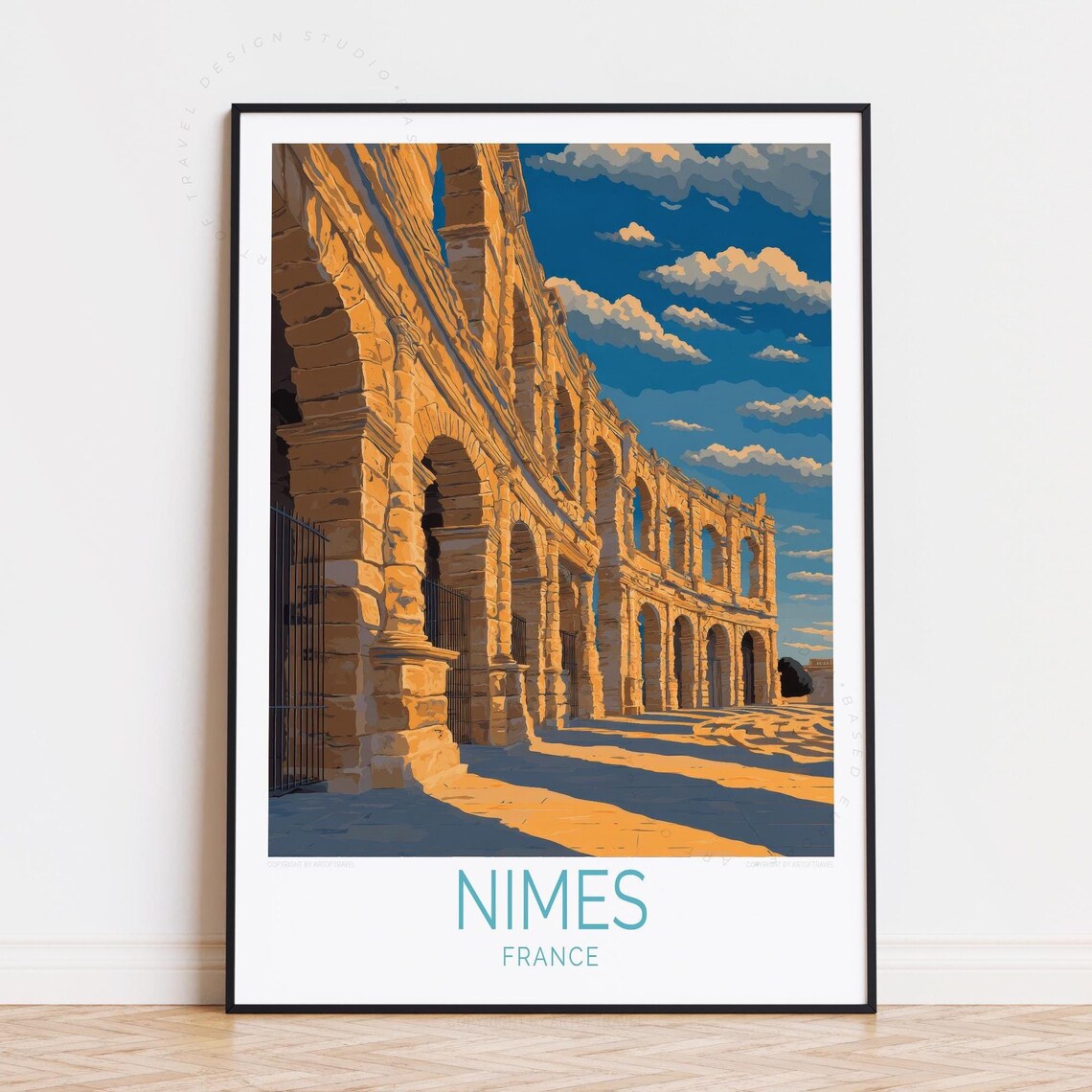 Nimes France Roman Amphitheater Golden Arches Arena Travel Poster