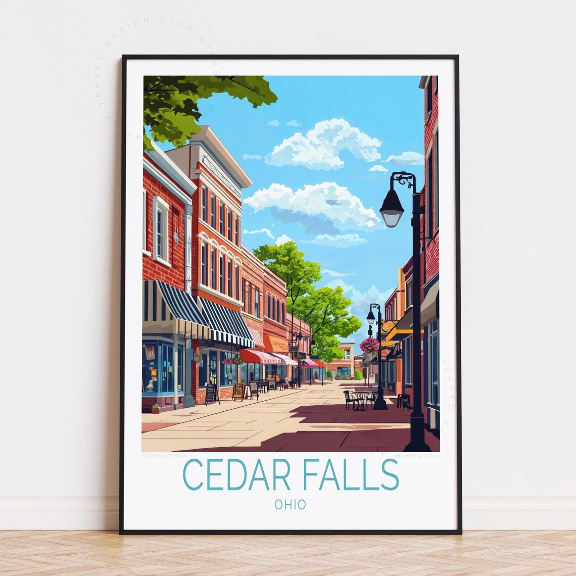 Cedar Falls Ohio Main Street Vintage Travel Destination Poster