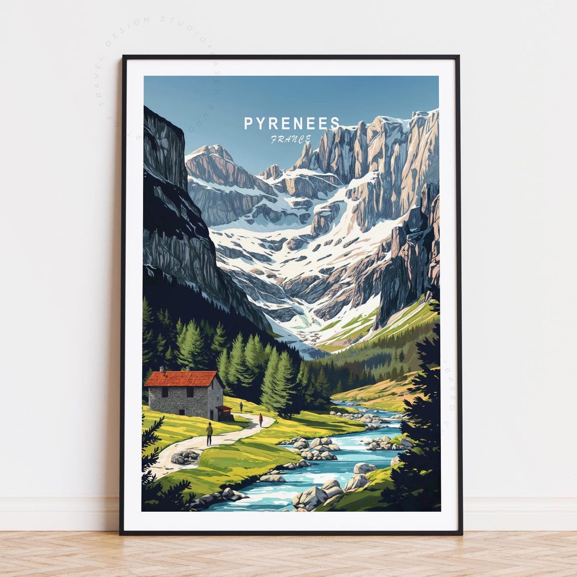 Pyrenees France Travel Poster, Mountain Landscape