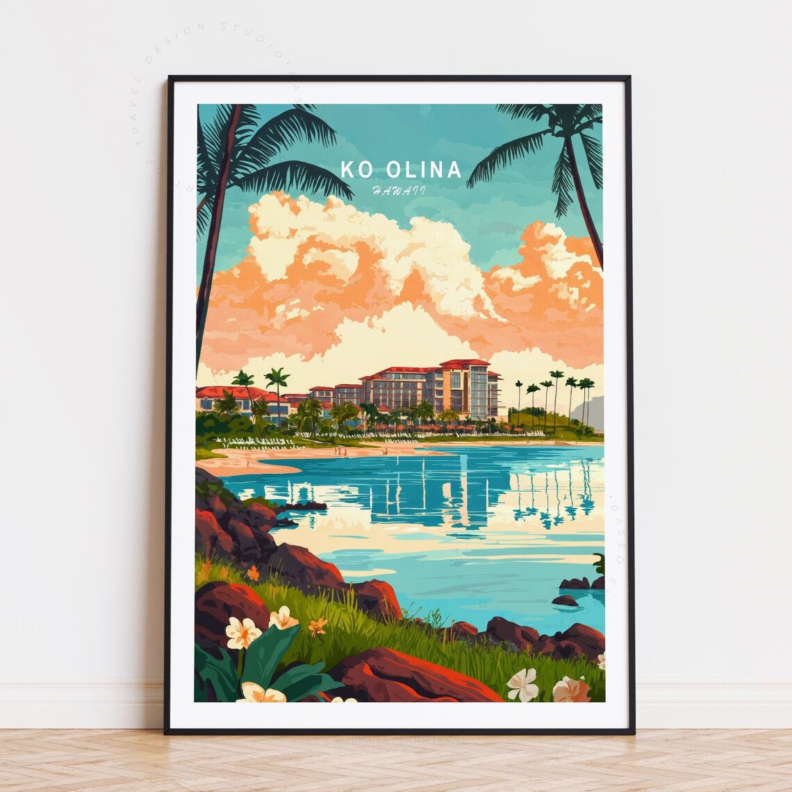 Ko Olina Hawaii Sunset Beach Lagoon Resort Palm Trees Poster