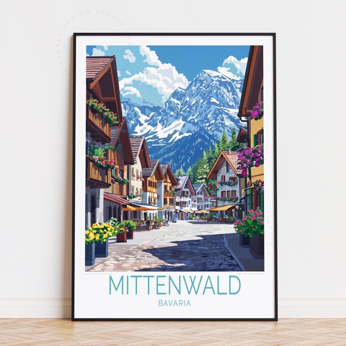 Mittenwald Bavaria Flower Balcony Street Mountain View Art Poster