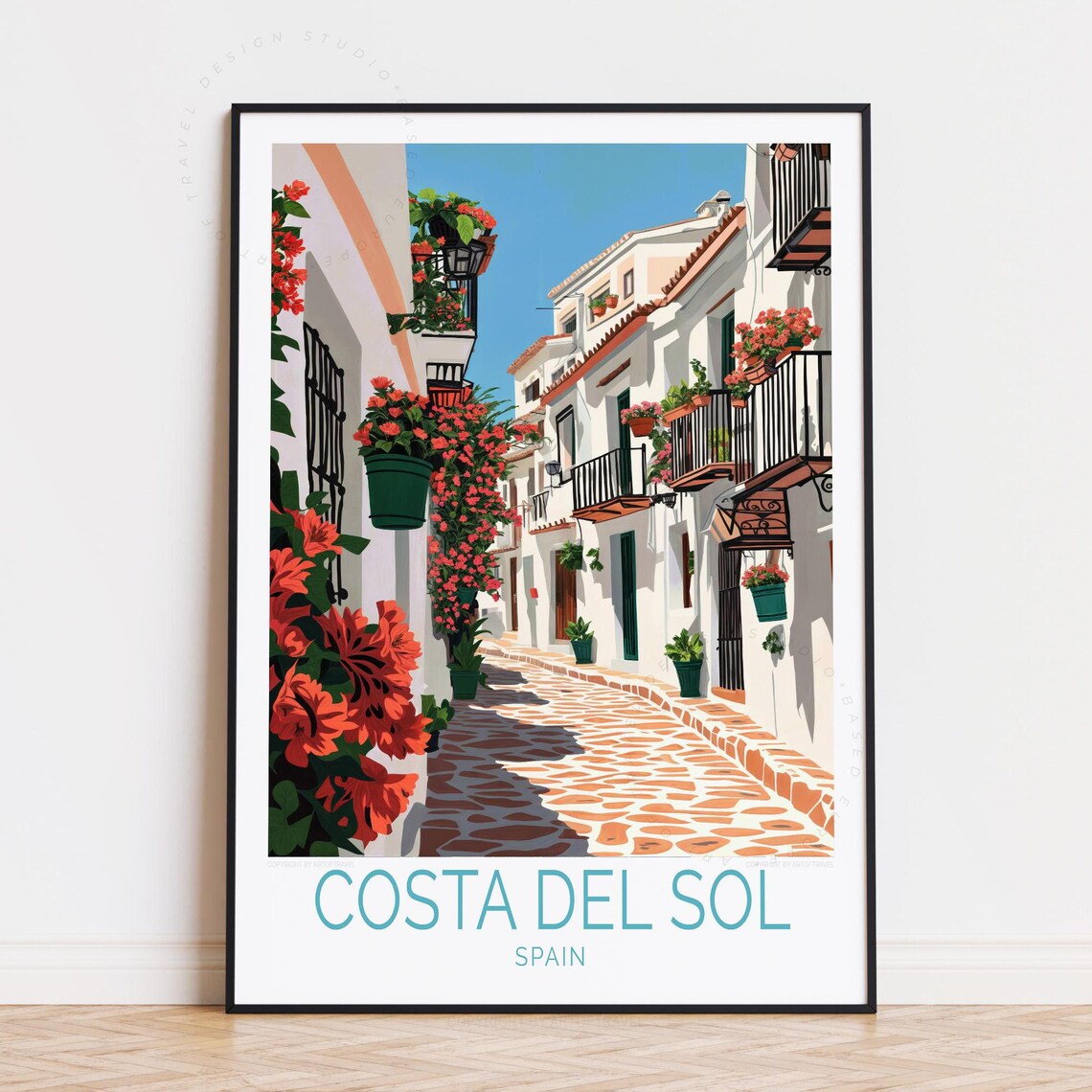 Costa del Sol Spain White Village Flower Street Vintage Travel Poster