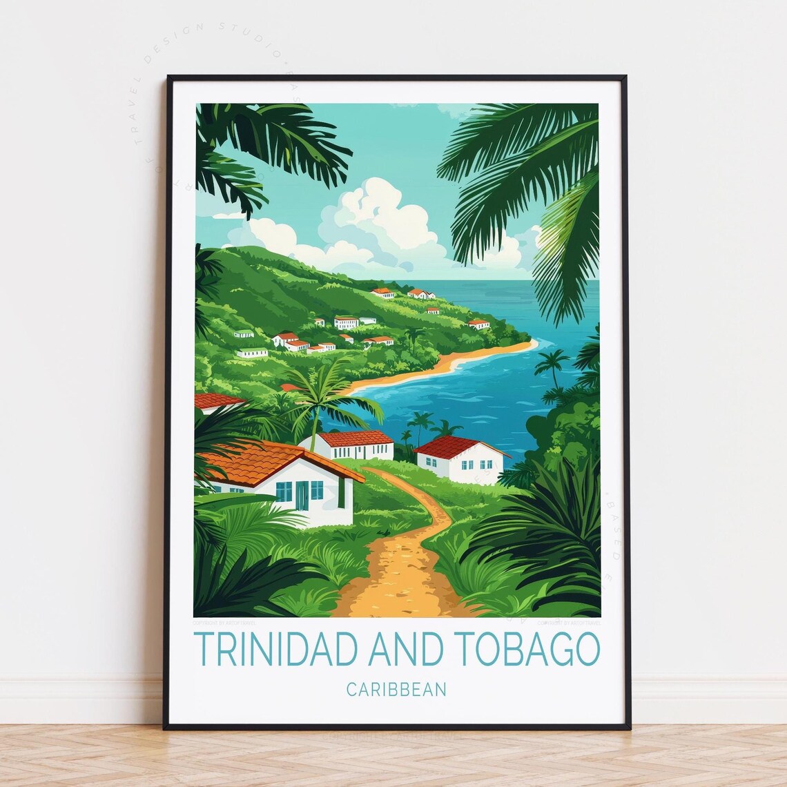 Trinidad and Tobago Caribbean Tropical Hills Beach Coast Travel Poster