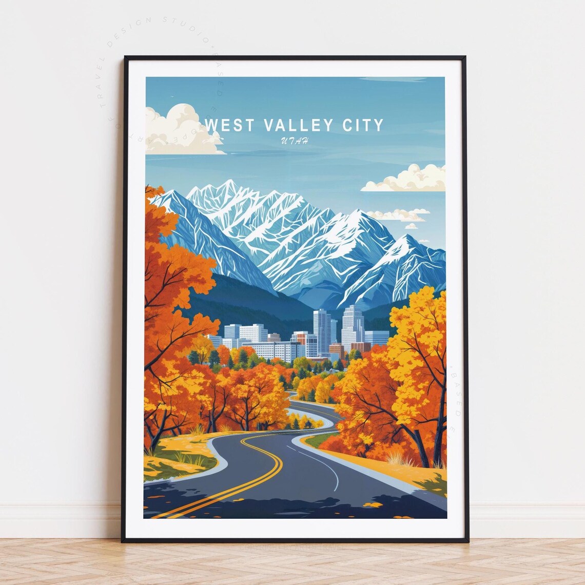 West Valley Utah Skyline Beneath Snowy Mountain Peaks Travel Poster