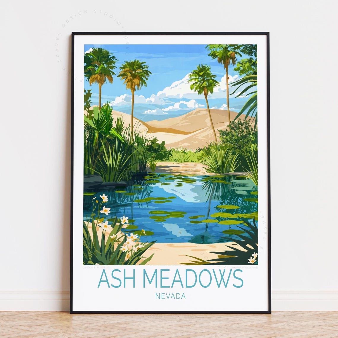 Ash Meadows Nevada Desert Oasis Palm Trees Lily Pond Travel Poster