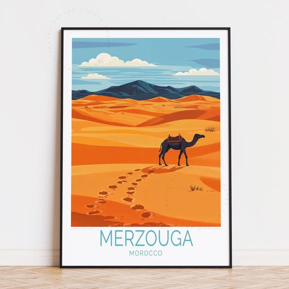 Merzouga Travel Poster Morocco Wall Art Sahara Desert Print Birthday Gifts Home Decor Personalised