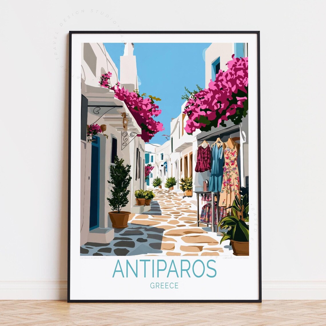 Antiparos Greece Bougainvillea Old Town Lane Boutique Travel Poster