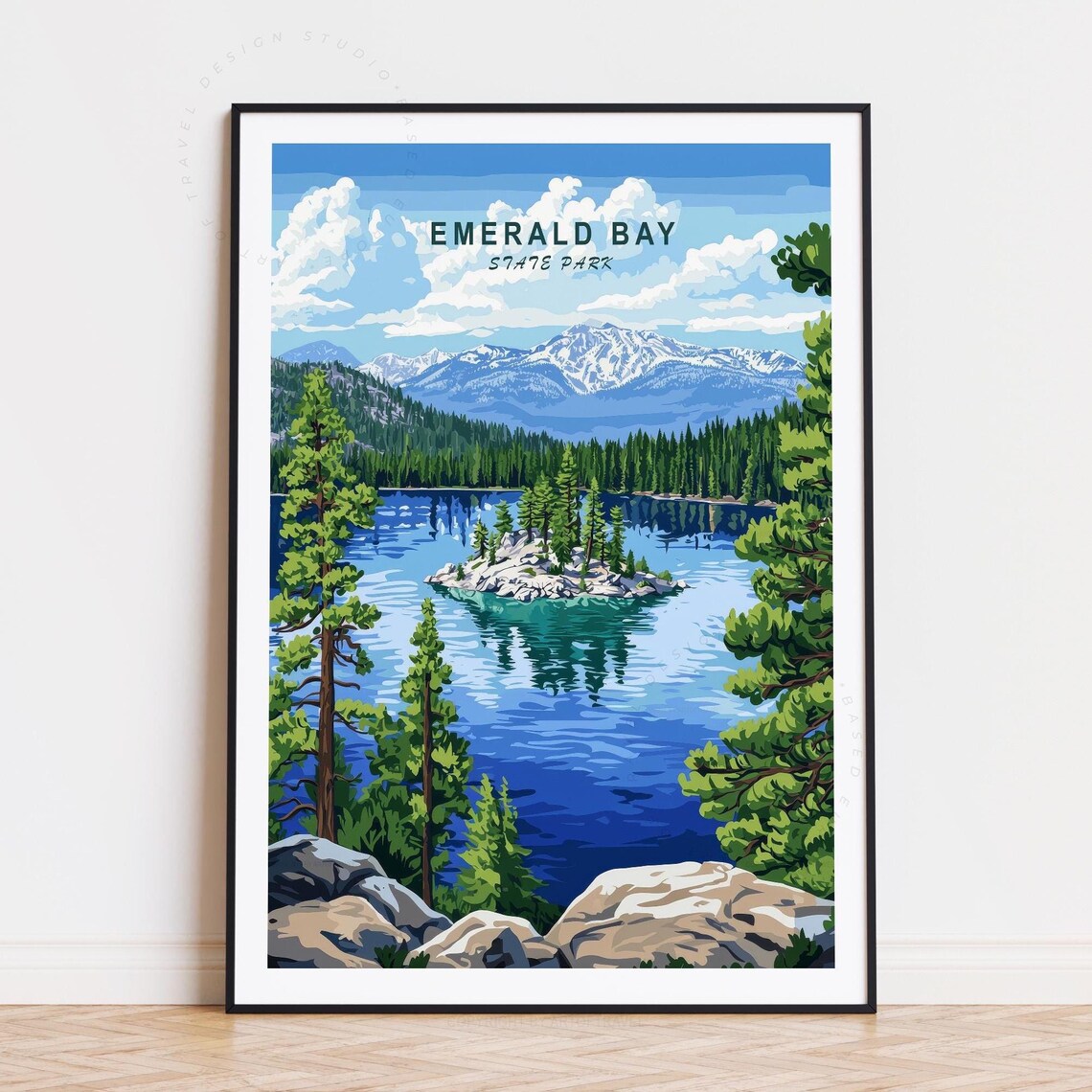 Emerald Bay State Park Turquoise Lake Island Scenic Travel Poster