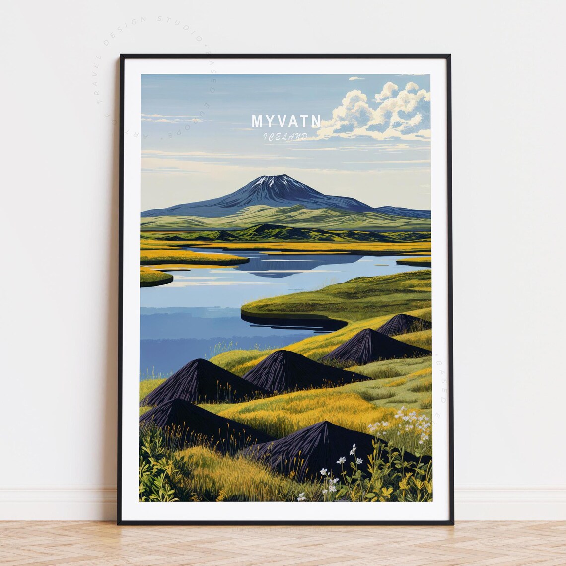 Myvatn Iceland Lake Volcano Pseudocraters Retro Travel Poster