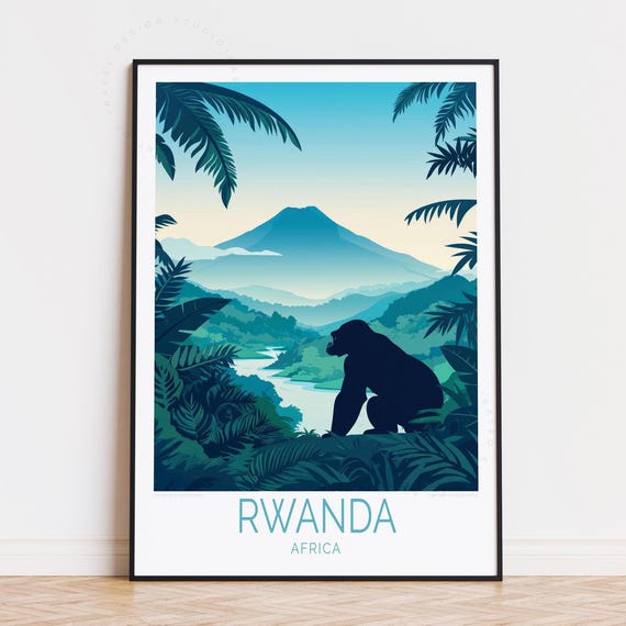 Rwanda Travel Poster Africa Wall Art Print Birthday Present Home Decor Custom Wedding Gifts
