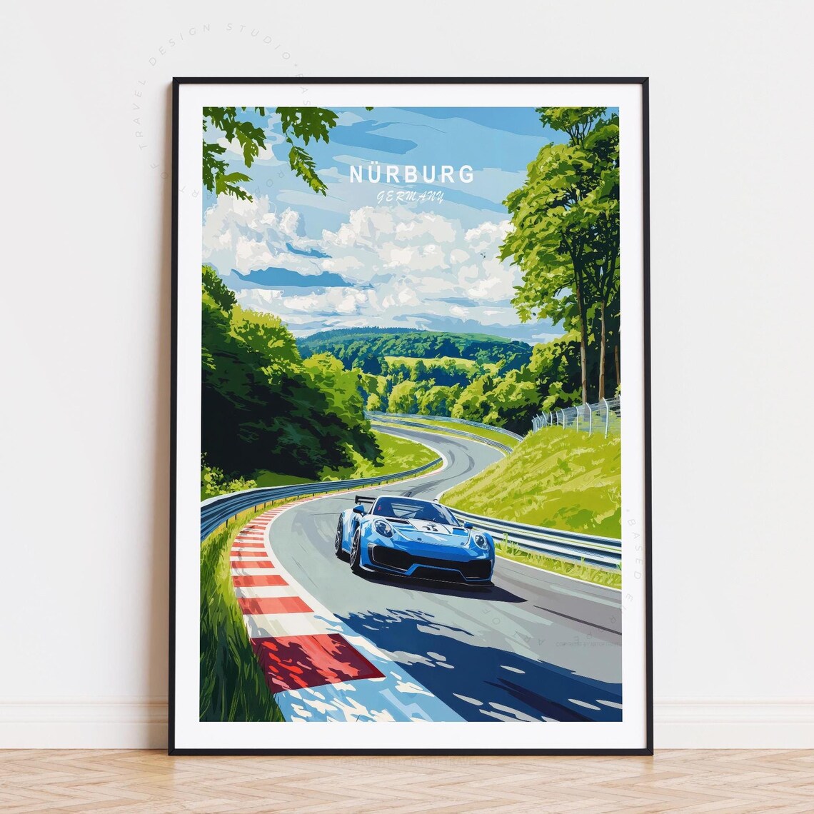 Nurburgring Germany Blue Race Car Corner Curve Racing Poster