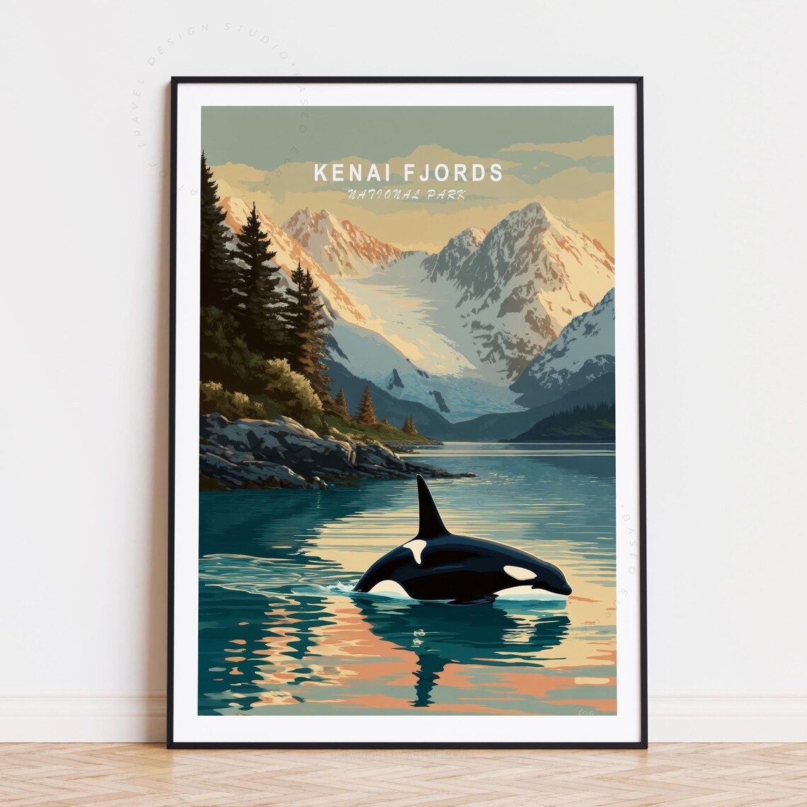 Kenai Fjords National Park Surfacing Orca And Mountain Glacier Poster