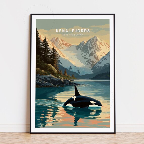 Kenai Fjords National Park Surfacing Orca And Mountain Glacier Poster