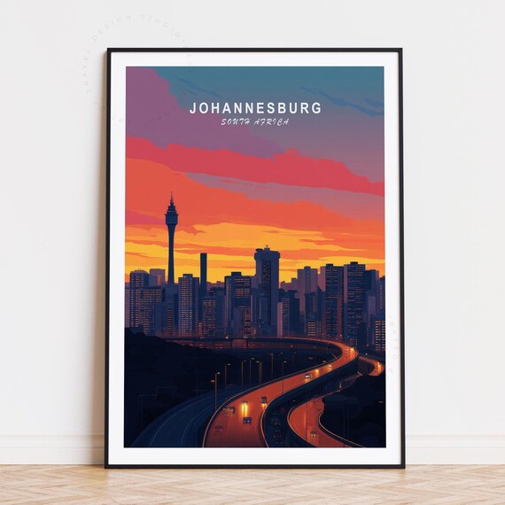 Johannesburg South Africa Sunset Skyline Hillbrow Vintage Travel Poster